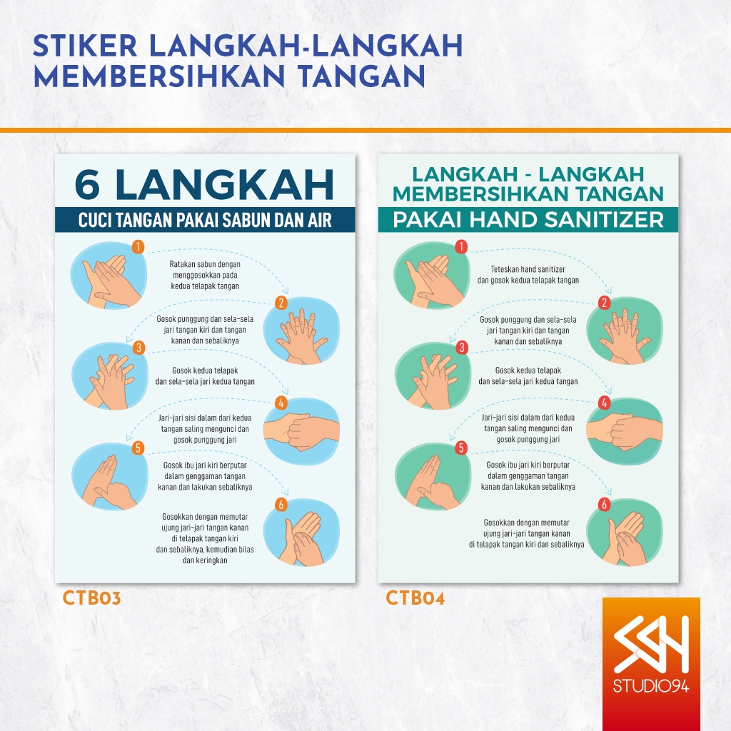 

Sticker Panduan | Stiker Cara | MEMBERSIHKAN TANGAN MENGGUNAKAN SABUN - HAND SANITIZER | 14X20 | Vinyl Anti Air