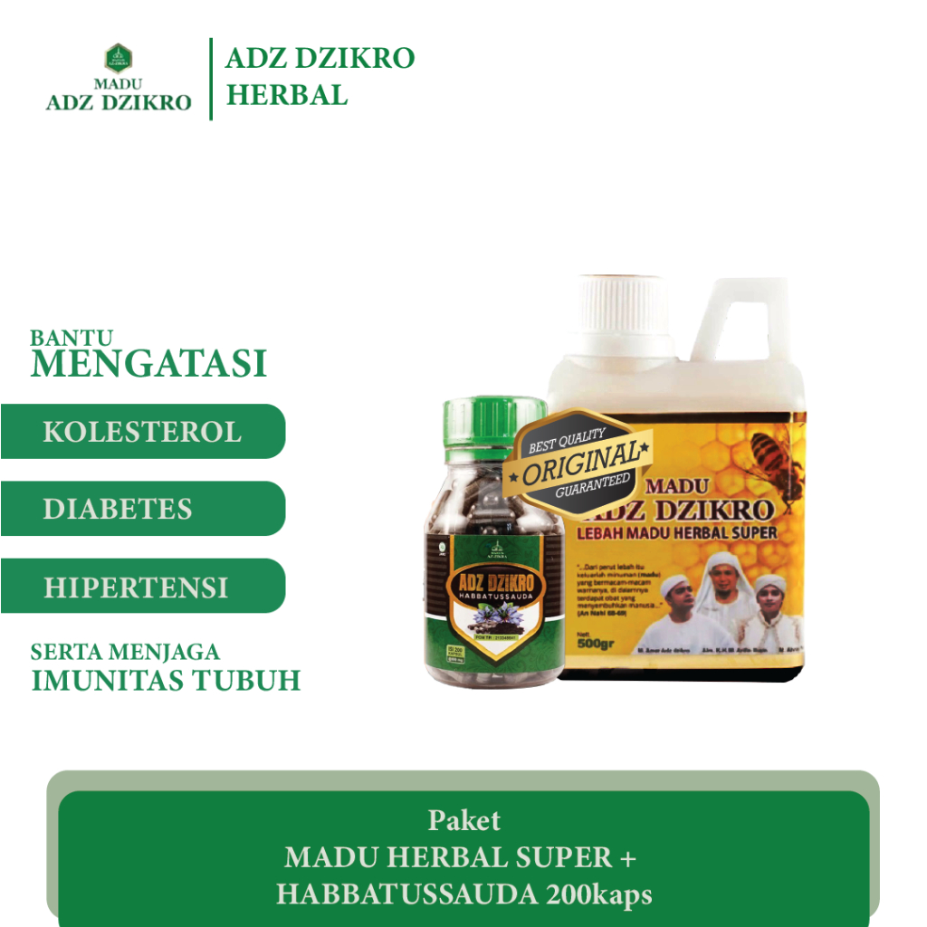 

Paket Hemat3 - Madu Herbal Super plus Habbatussauda 200kaps ADZ DZIKRO