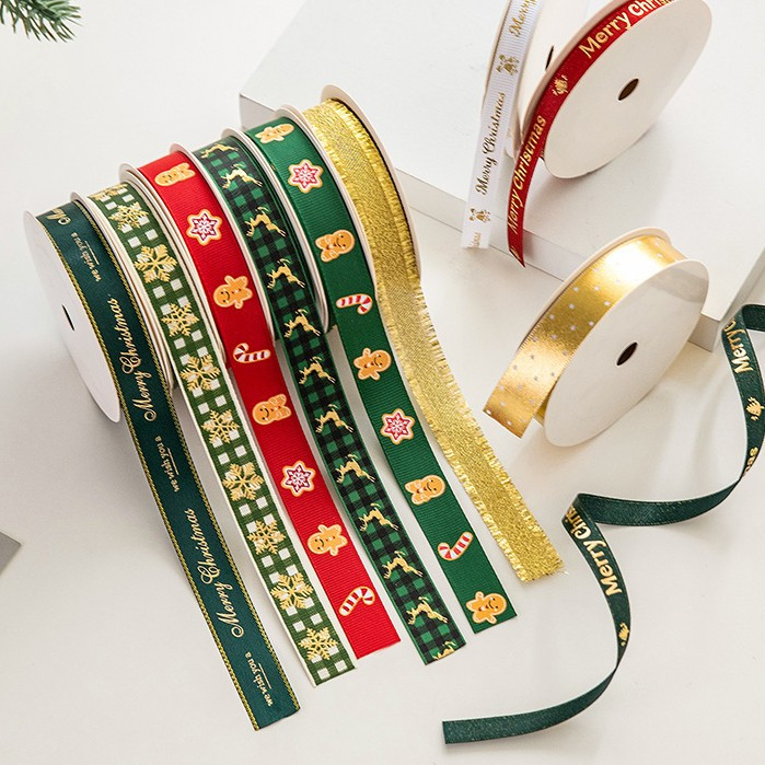 

(Harga 1 Roll 91 Meter)Pita Natal bahan premium satin /Pita Christmas gift /Pita kado