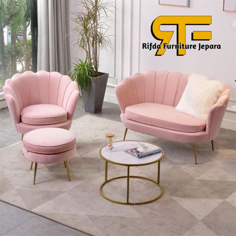 Set Kursi Sofa Tamu Kerang Stainless Steel & Meja