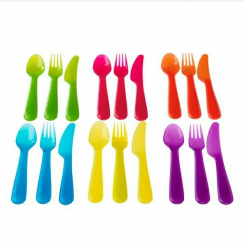 sendok garpu pisau plastik warna warni ikea kalas klas original asli baru alat makan anak balita mpa