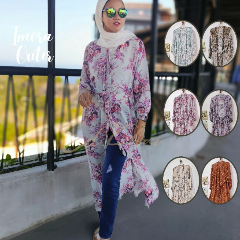 imora long outer 2in1 kimono cardigan panjang motif bunga etnik klasik ceruty