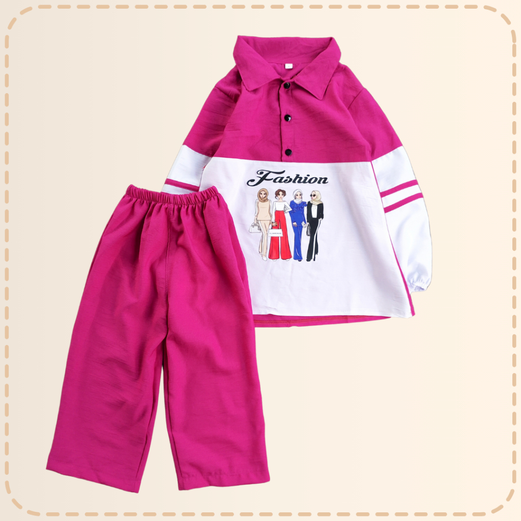 BAJU SETELAN ANAK PEREMPUAN 0-10 TAHUN PINK PANTA LENGAN PANJANG GAMAR DTF