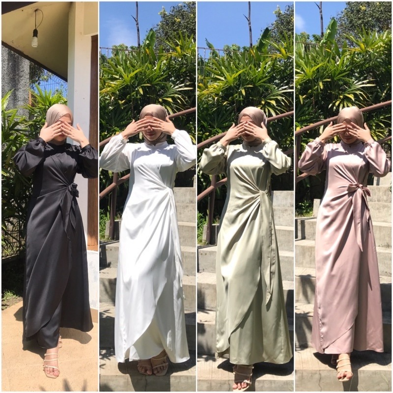 Arabel Dress Polos Premium Gamis Muslimah Dress Kondangan Wanita Baju Pesta Satin Jumbo