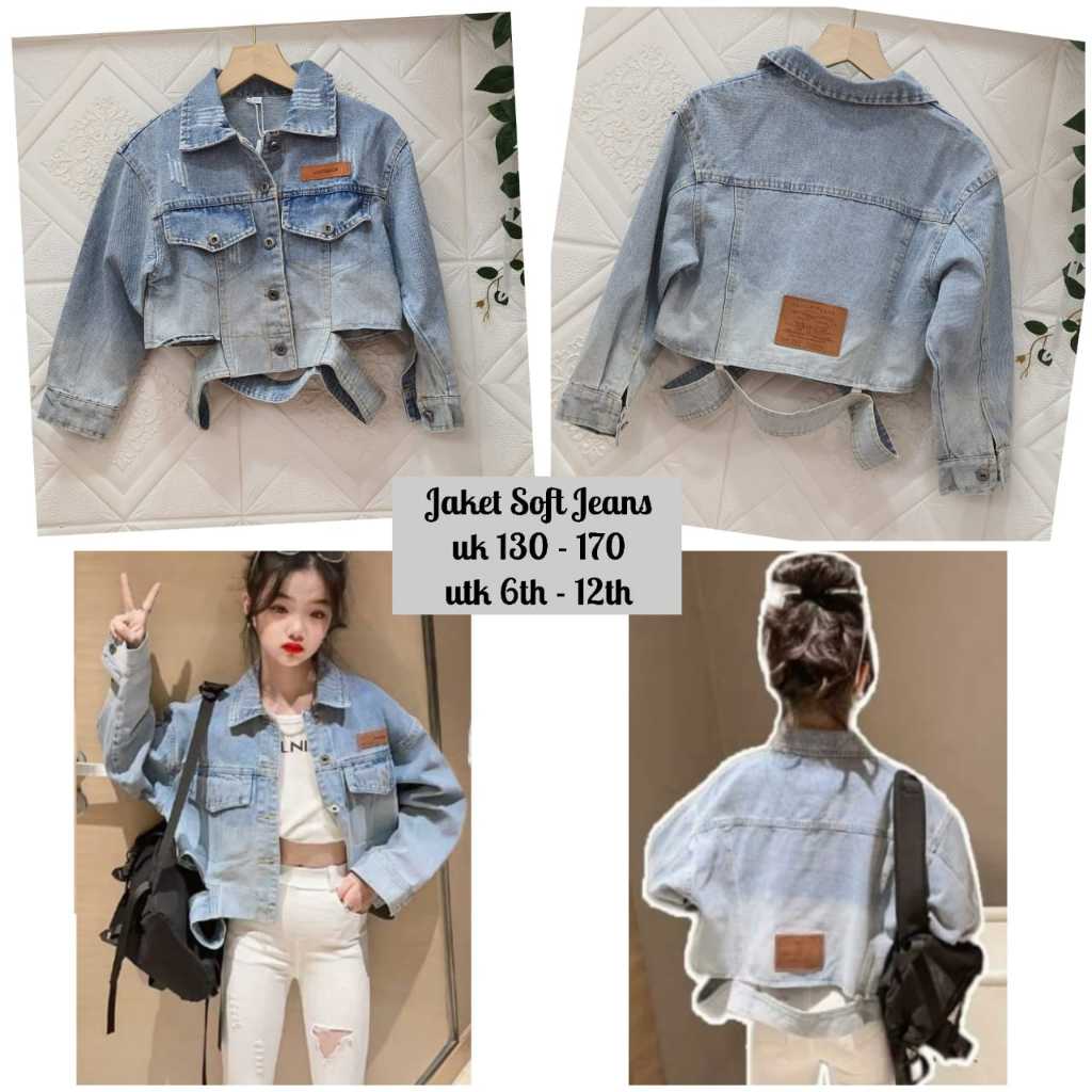 Jaket Jeans Model Crop Anak Perempuan Polos Import
