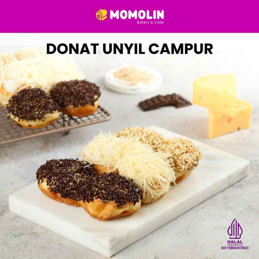 

Momolin Bakery Donat Unyil Campur (isi 6) | Donat Topping Meses Keju Kacang