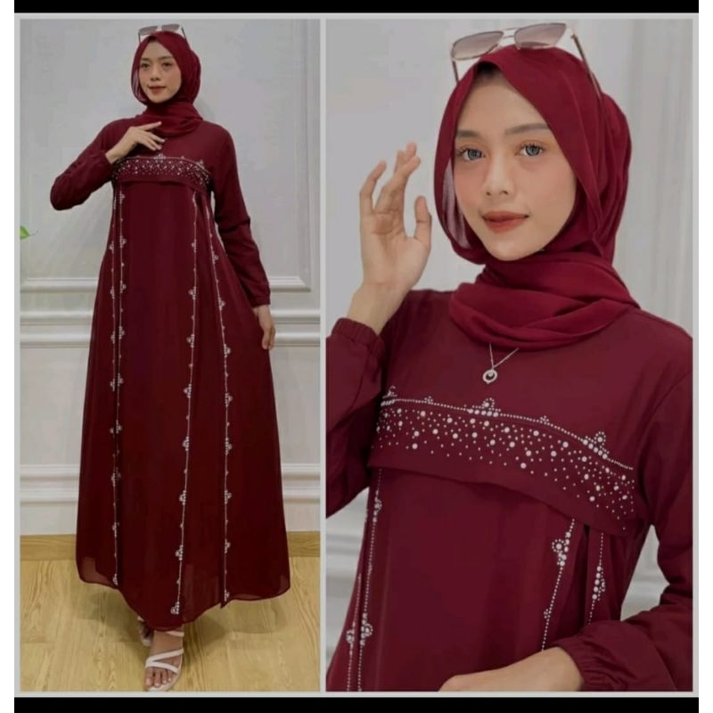 Nayya Dress By:Yulia HD - Gamis Cerruty - Gamis Terbaru Full Payet - Bisa Seragaman