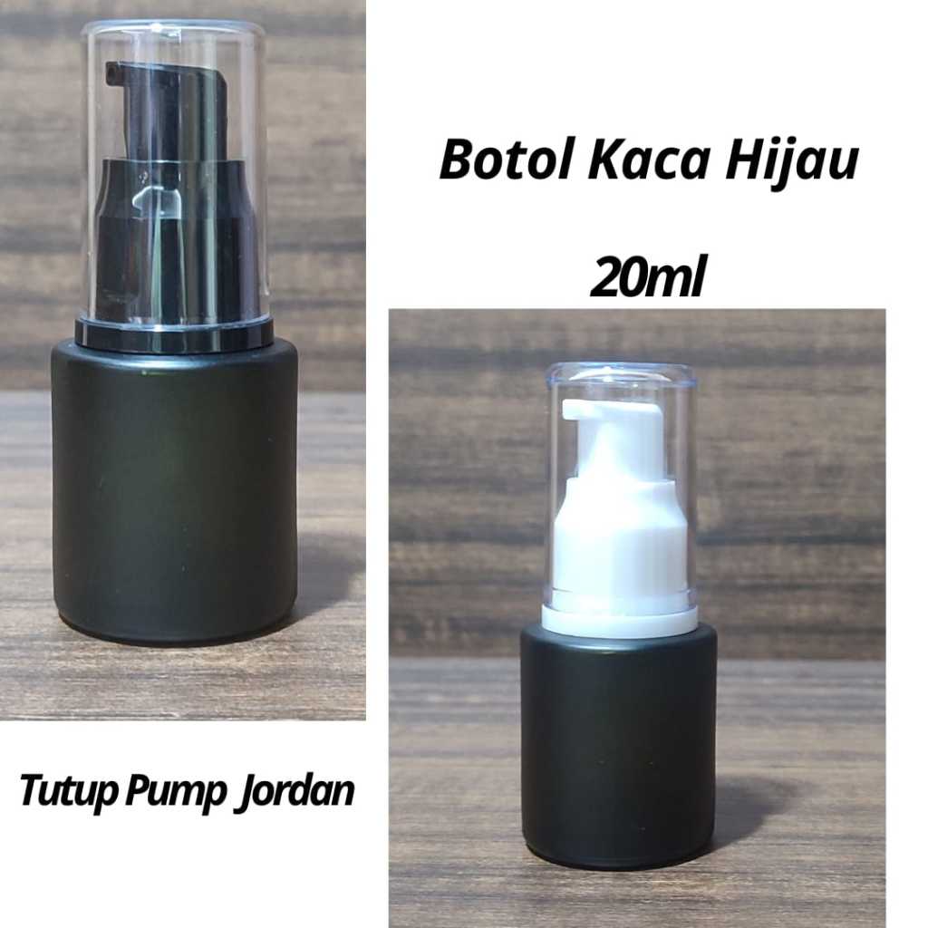 Botol Kaca Hijau 20ml Botol Skincare Botol Pump Putih Pump Hitam N20
