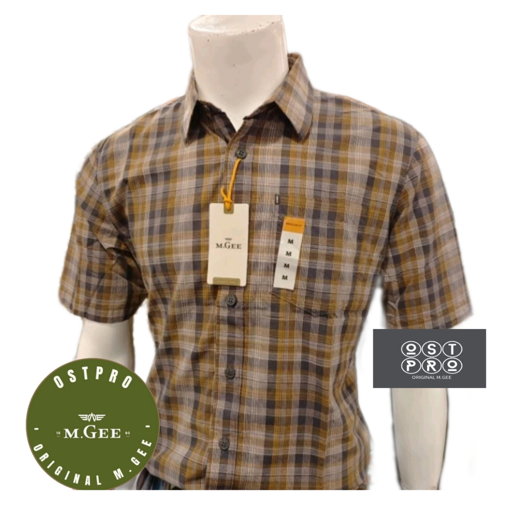 Kemeja MGEE Original - Kemeja Kasual Kerja Lengan Pendek Kotak Kotak Original MGEE Grey Alto C126