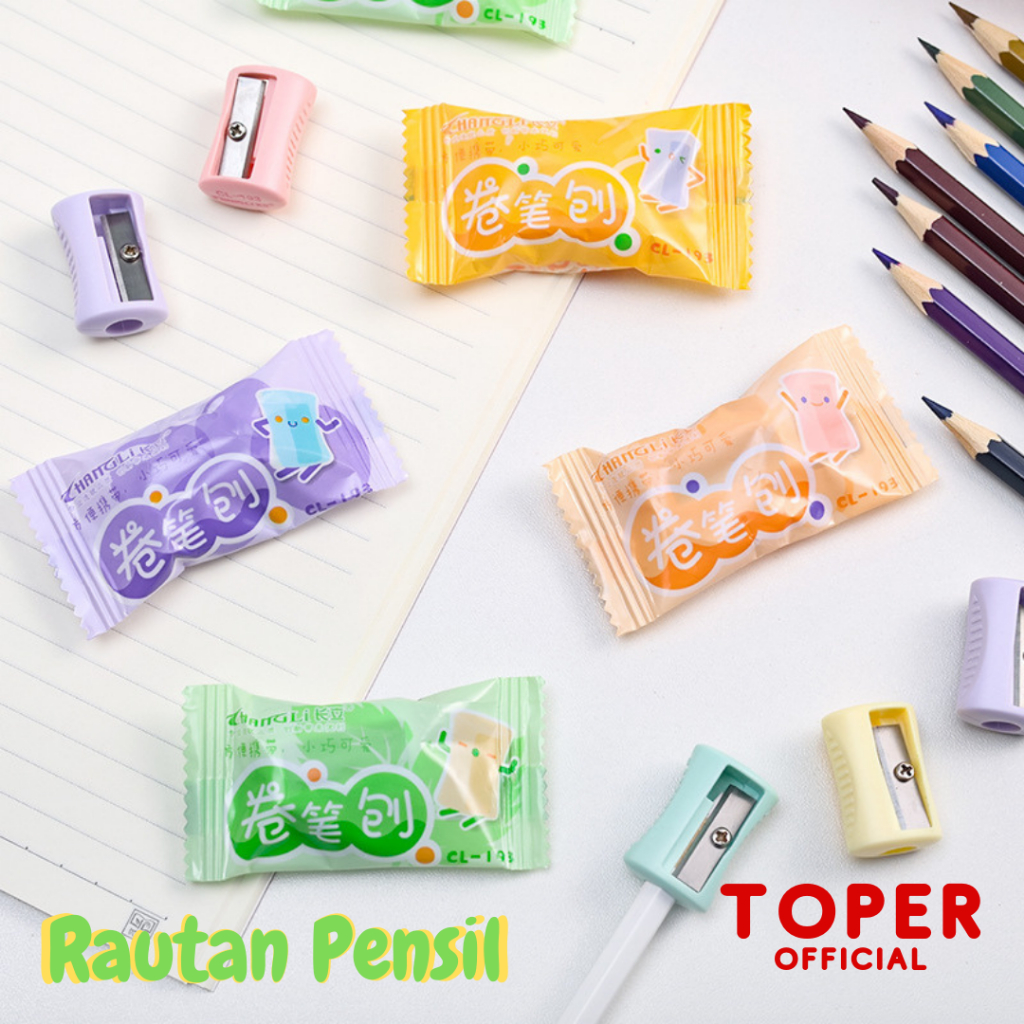 

TOPER Rautan Serutan Pensil Kemasan Permen Full Color Berwarna Estetik Aesthetic Lucu Imut Pencil Runcing Candy