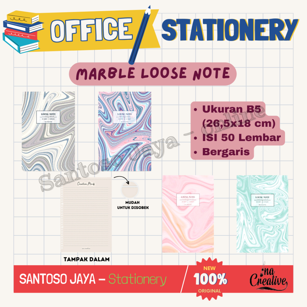

Nootebook B5 Marble INA CREATIVE - Loose Note Isi Binder Bergaris B-5