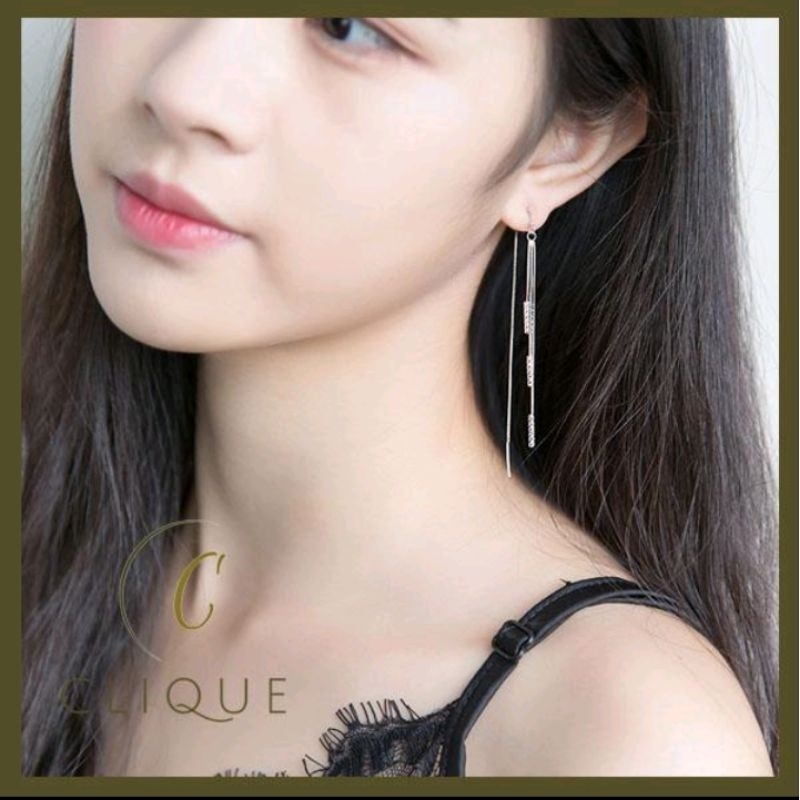 Clique Anting Panjang Korea Silver - Anting Wanita Korean Style Fashion Earring A021 - Anting Gantun