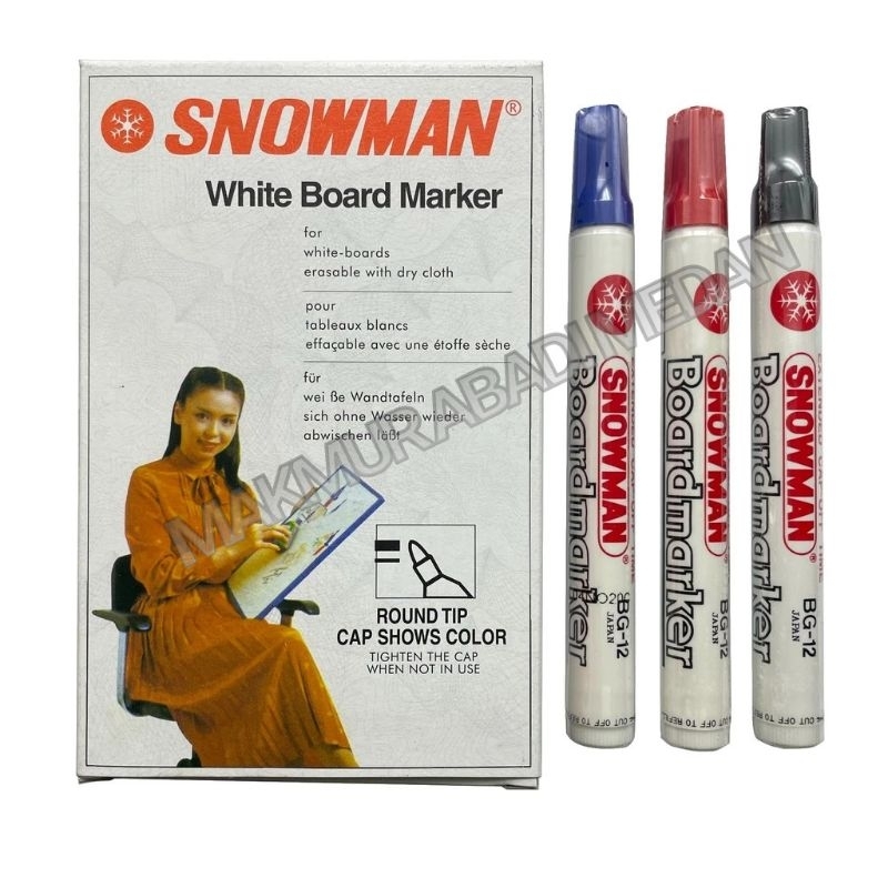 

(1 Pcs) Spidol Snowman Whiteboard BG-12/Spidol Papan Tulis/Spidol Whiteboard/Board Marker bisa dihapus
