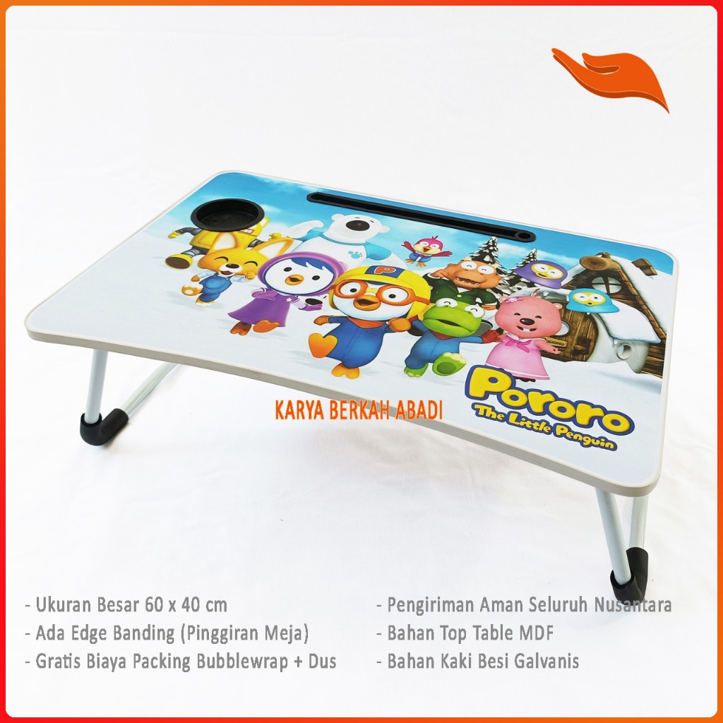 KARYA BERKAH meja belajar anak Karakter Pororo meja laptop portable ukuran besar 60x40cm