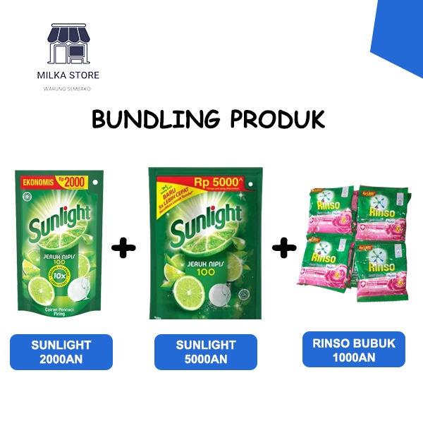 PAKET HEMAT SUNLIGHT 2000an 90ml + SUNLIGHT 5000an 210ml + RINSO BUBUK 1000an 40g