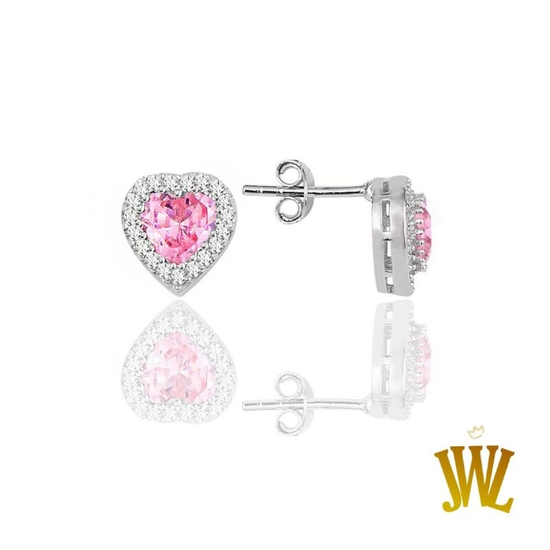 Jewellant - Anting Hati Batu Zirkon Model Berlian Perak, Anting Wanita Perak Silver 925 Asli, Zircon Stone Heart Earrings