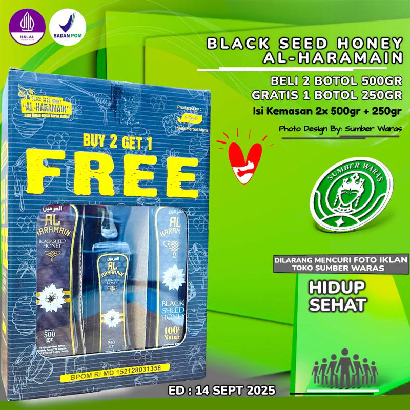 

Paket Madu Al Haramain Doubel 500gr Plus 250g - Black Seed Honey