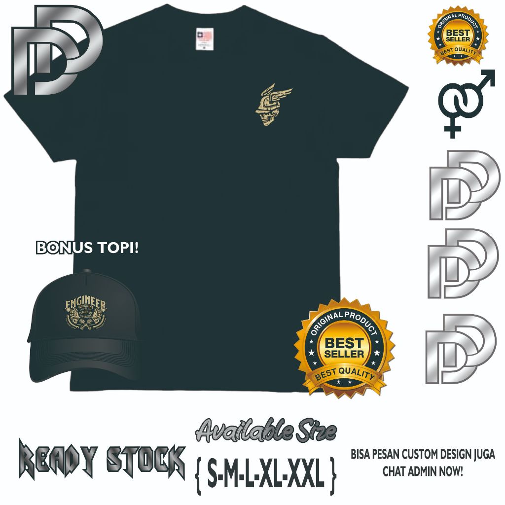 KAOS ENGINEER WORKWEAR COTTON COMBED { BONUS TOPI }