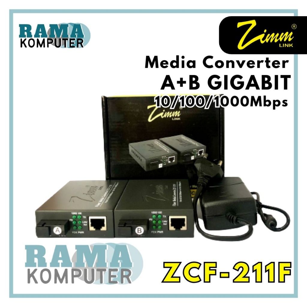 MEDIA CONVERTER ZIMMLINK A+B GIGABIT ZCF-211F