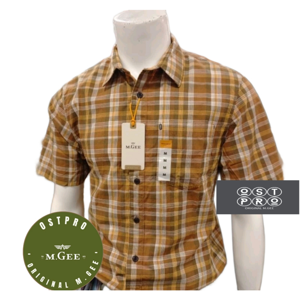 Kemeja MGEE Original - Kemeja Kasual Kerja Lengan Pendek Kotak Kotak Original MGEE Brown Alto C126