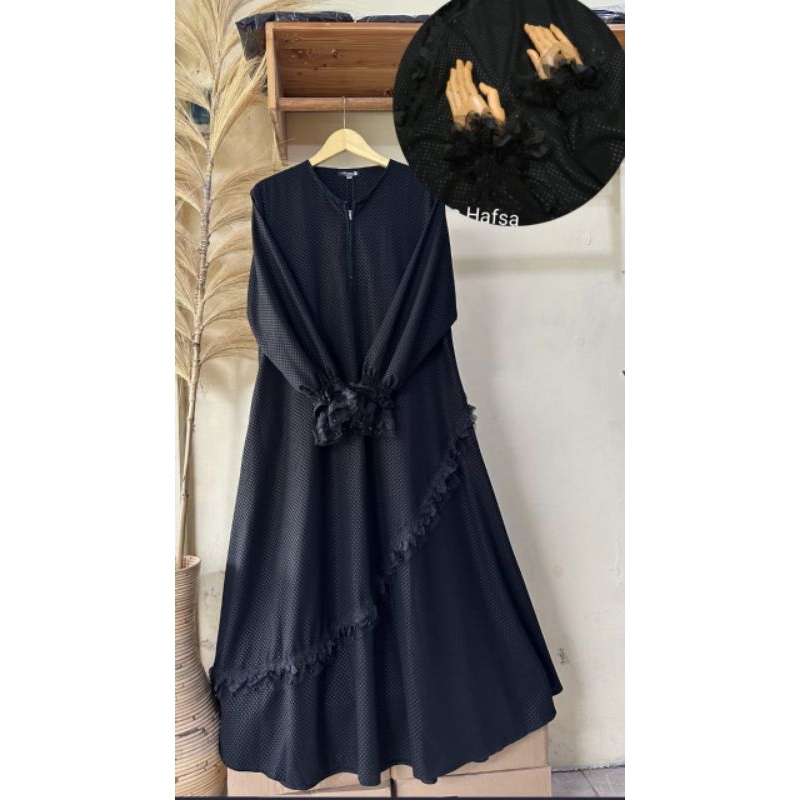 abaya hafsa hitam matt embos jetblack