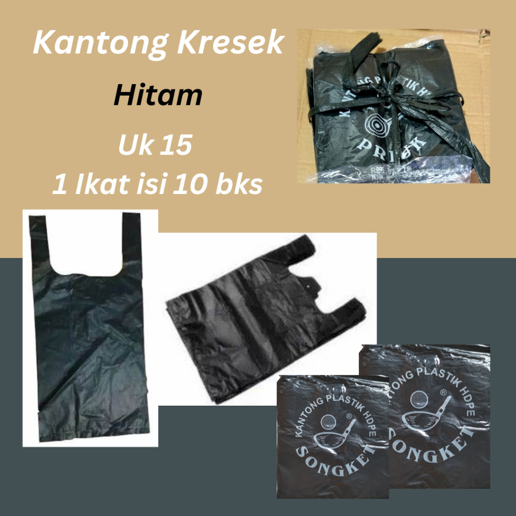 kantong Plastik hitam kecil, kantong Kresek kecil ukuran 15 (10 bks), Kantong Kresek Hitam