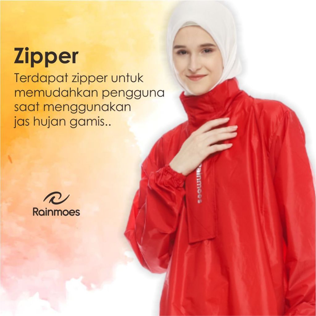 RAINMOES Jas Hujan Muslimah Jas Hujan Syar'i Hijabers Jumbo Zipper Jaz Hujan Rok Jas Hujan Wanita