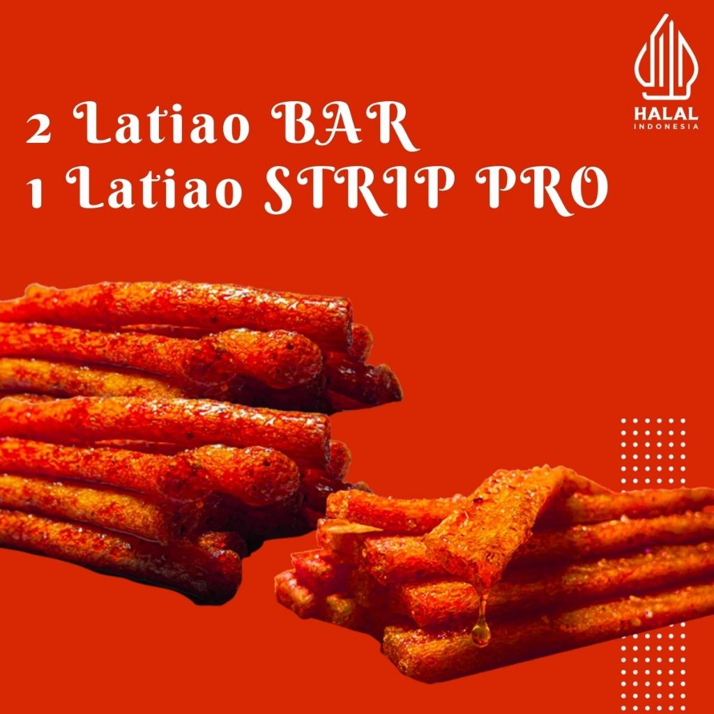 

[PAKET LATIAO] LATIAO Bar (2 Pcs) + Strip Pro (1 Pcs) | CEMILAN SNACK VEGETARIAN GLUTEN LATIAO | PEDAS LEZAT
