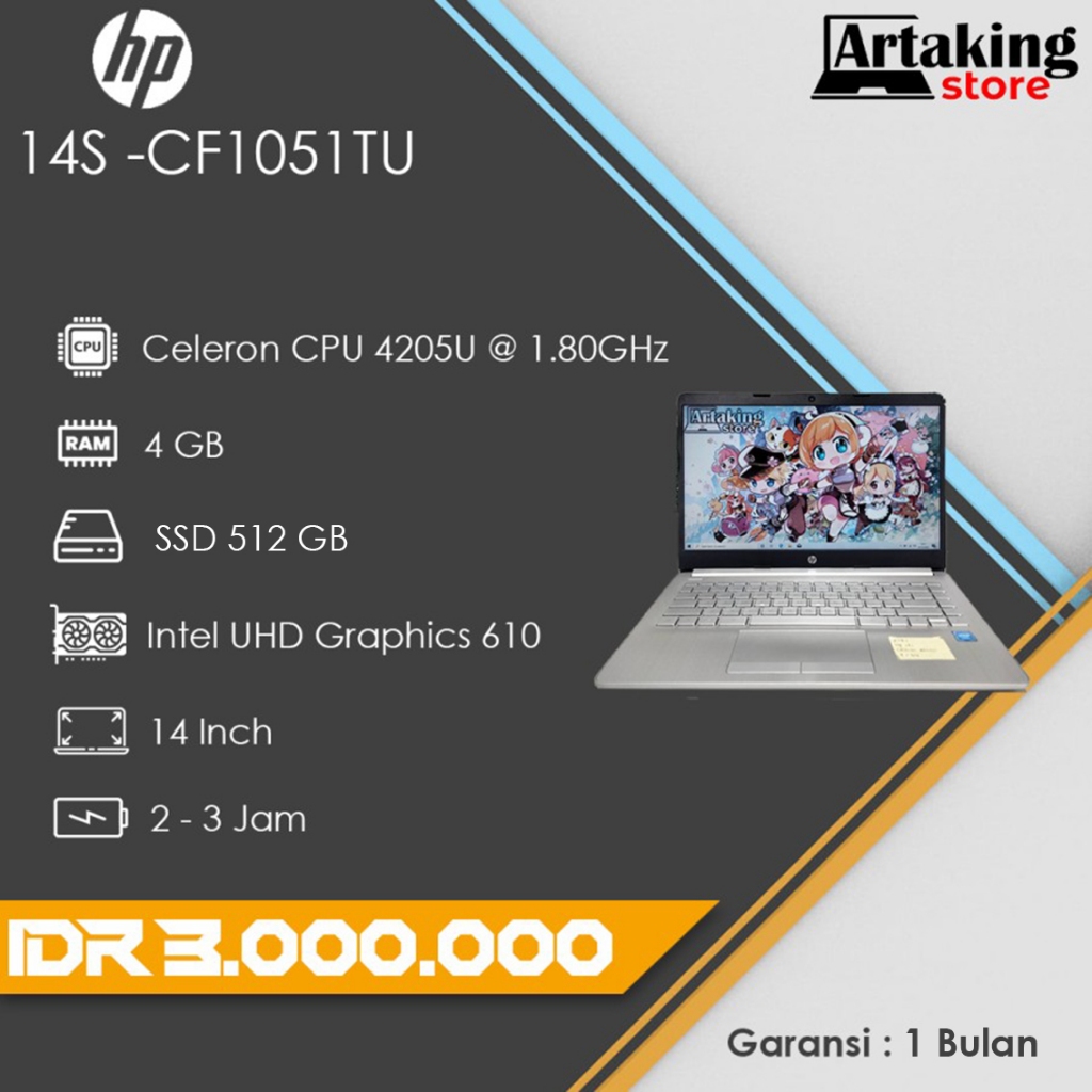 Laptop HP 14S  - CF1051 - RAM 4 GB