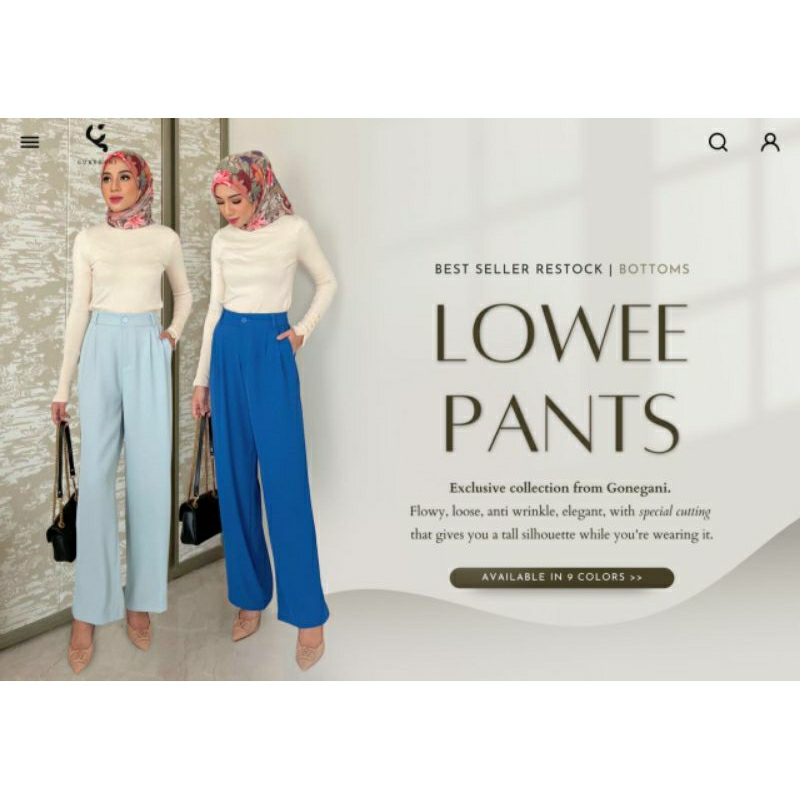 Lowee Pants by gonegani GG angel eyes dongker black ivory broken white cobalt blue emerald mocca oli