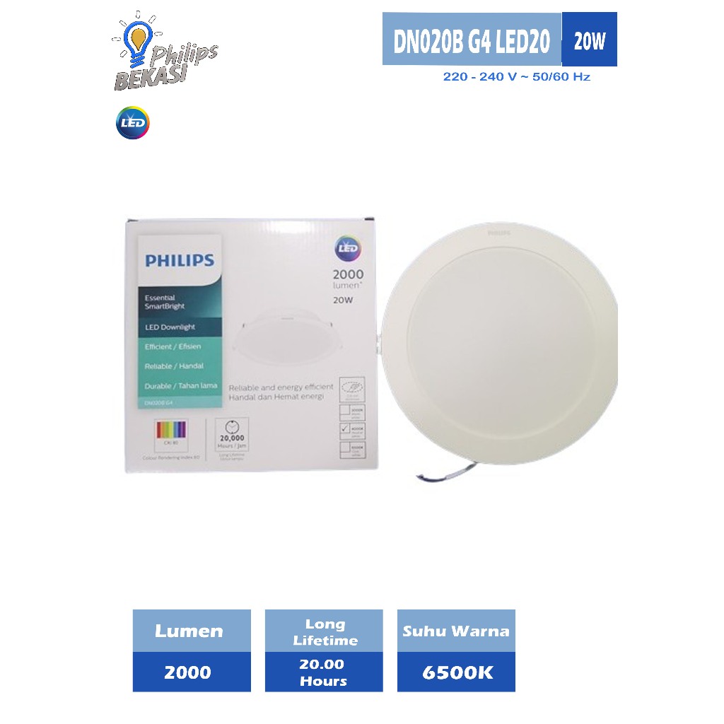 Lampu PHILIPS LED Downlight 20 Watt DN020B G4