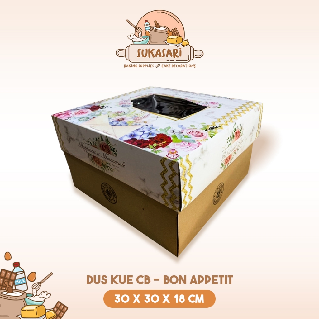 

Sukasari - Dus Kue CB Besar 40, 35, 30, 28, 25, 22, 20 cm / Corrugated Box Bon Appetit / Kotak Cake Ulang Tahun Bon Apetit