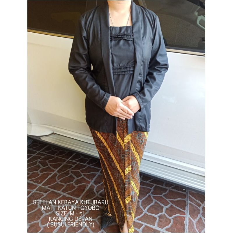 Kebaya Kutubaru Kartini Katun Hitam Polos Murah