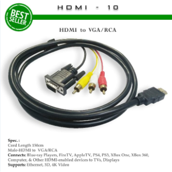 KABEL HDMI TO 3 RCA +VGA 1.5M - UNTUK PROYEKTOR, NOBAR, PS3 - HDMI 10