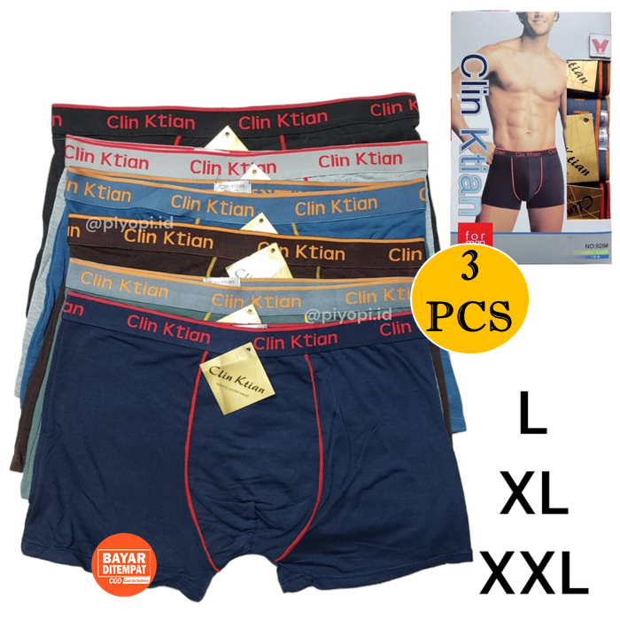 3 Pcs Boxer Pria Clin Ktian XXL XL L Celana Dalam Pria Boxer Kaos Katun Jumbo Karet Boxer