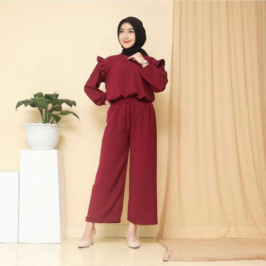 Ghania Set Blouse Korean Style Setelan Wanita Kulot Crincle