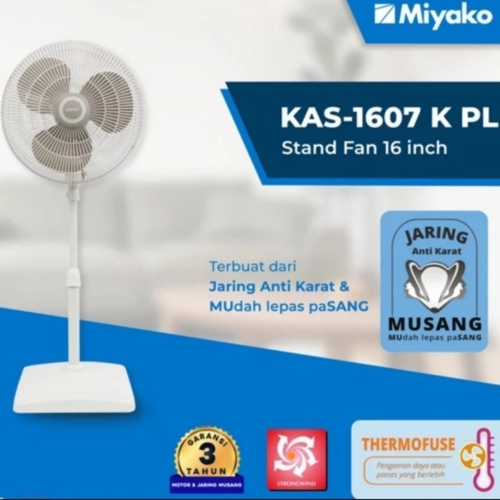 Kipas Angin Miyako KAS-1607 K PL/KAS 1607 GB Kipas Angin Berdiri 16 Inch Barang Bagus Berkualitas