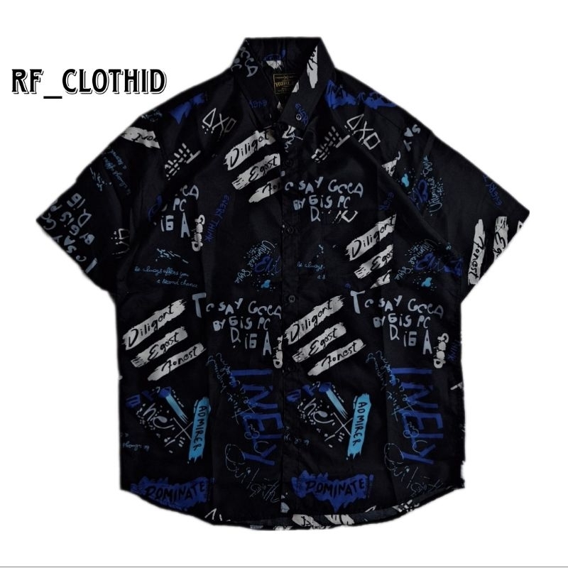 Kemeja Motif Pria Lengan Pendek Kain katun Slimfit | Hem Motif Abstrak