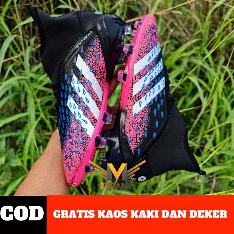 (Bayar ditempat ) SEPATU SEPAK BOLA OLAHRAGA PRIA _ADIDAS PREDATOR_ F.G HITAM PINK  POGBA CR7