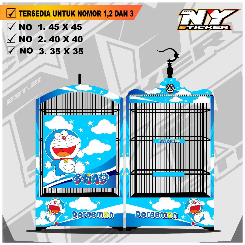 Stiker Decal SANGKAR KOTAK Dekal Sangkar Burung Kotak Ebod Kosan Doraemon 023