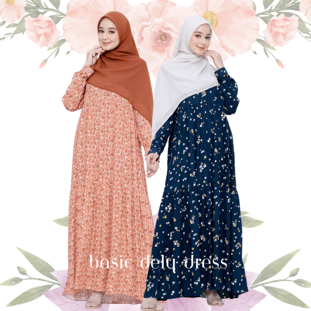 BASIC DELY Dress Kaiyya Gamis Adem Bahan Rayon Motif