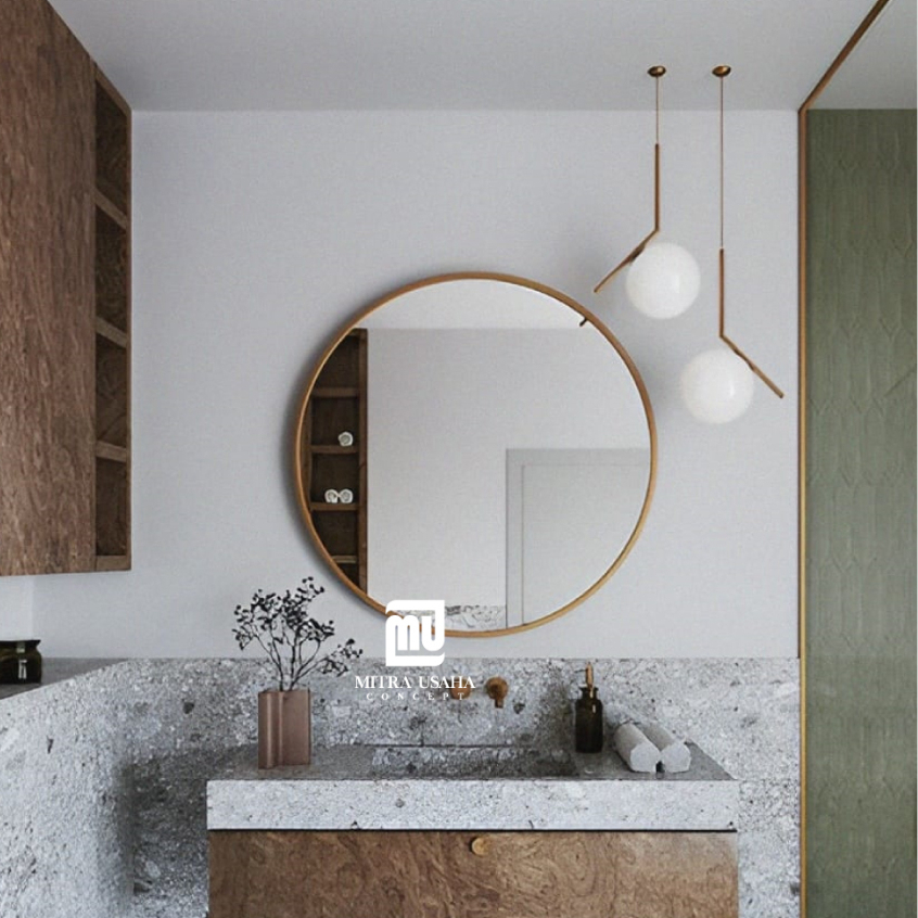 Cermin Bulat Diameter 80cm - Pigura kayu Bulat - Cermin Dekorasi - Round mirror - Pigura bulat 80cm 