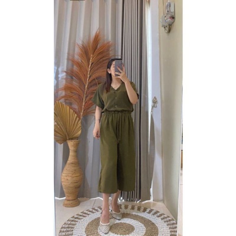 One Set Crinkle Lengan Pendek - One Set Kekinian - Setelan Wanita Crinkle Kulot - Pajamas Crinkle