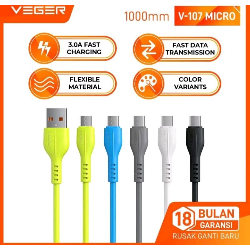 kabel data VEGER V-107 MICRO USB QC3.0 flast quick charging 1meter (