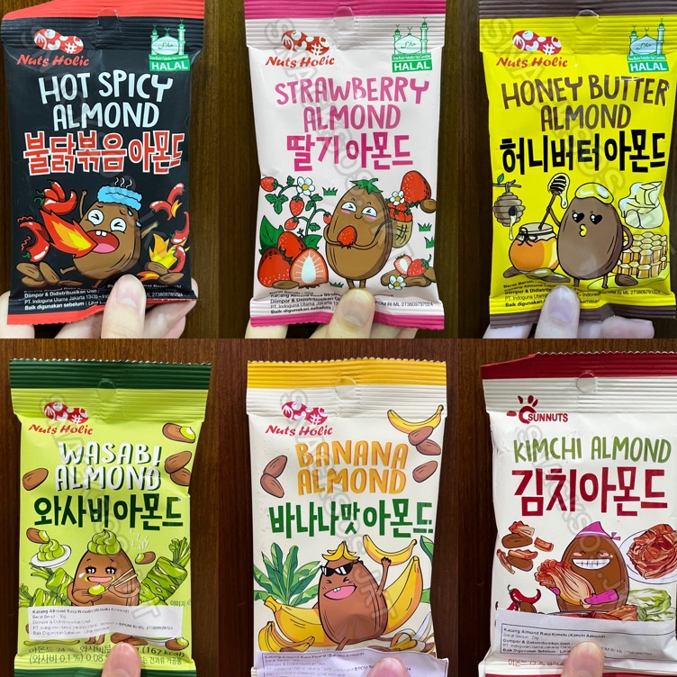 

Seller [SMALL] NUTS HOLIC Honey Butter Almond / Hot Spicy Almond / Strawberry Almond / Kimchi Almond / Wasabi Almond / Banana Almond Korea Halal
