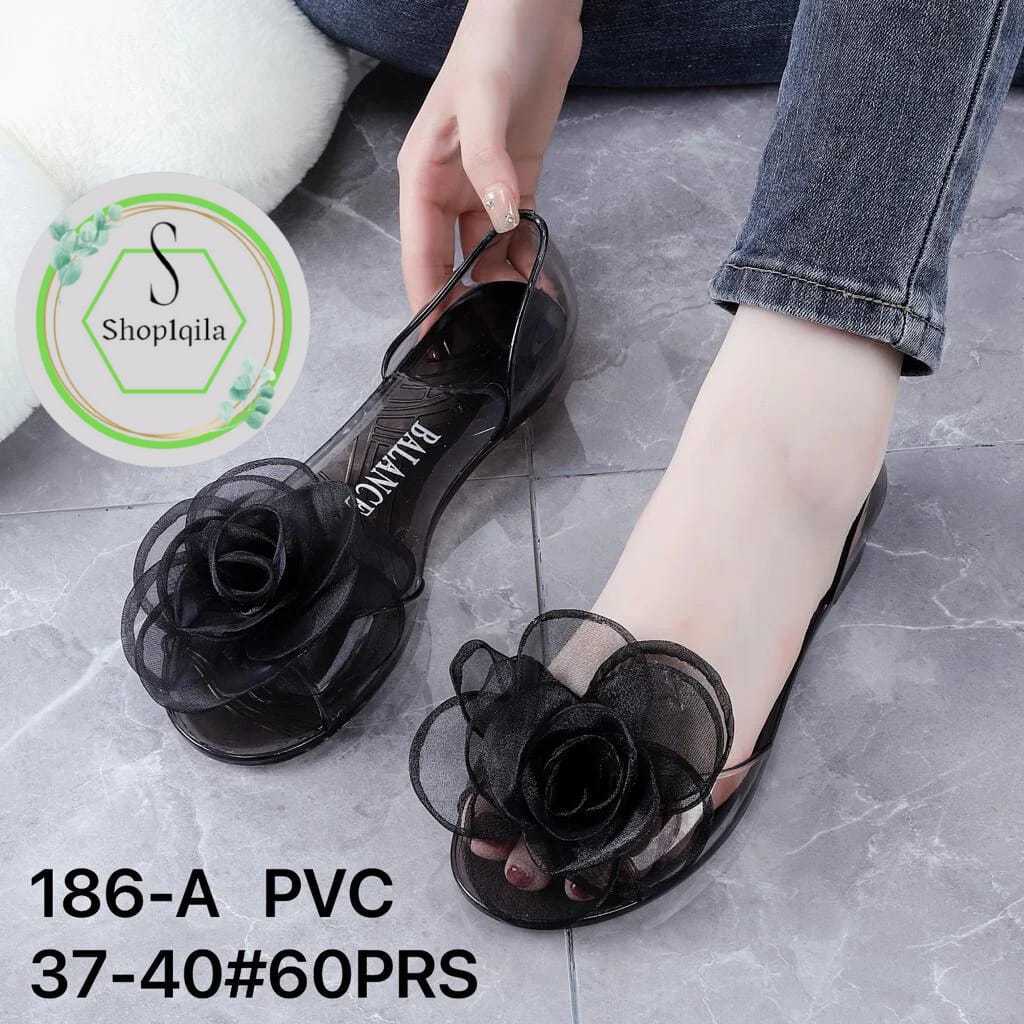 Sepatu Kaca Flower Bunga Mawar 186-A (37-40) Best Seller Sepatu Sandal Jelly Bunga