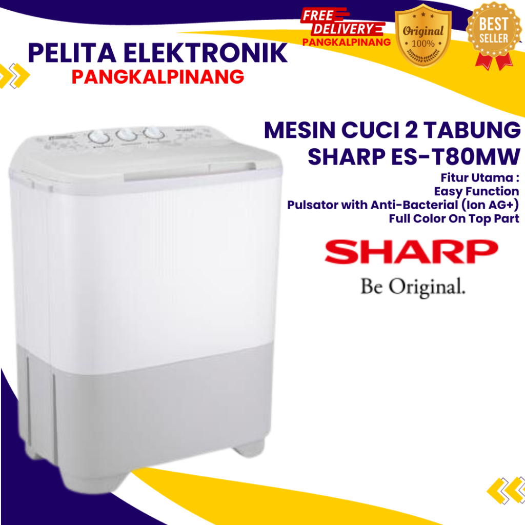 Sharp Mesin Cuci 2 Tabung ES-T80MW 8 Kg Puremagic