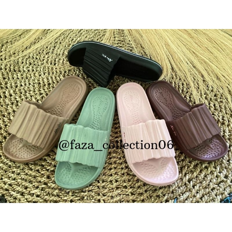(COD) sandal slop wanita new era, sandal slop cewek , sandal slop kerut kekinian