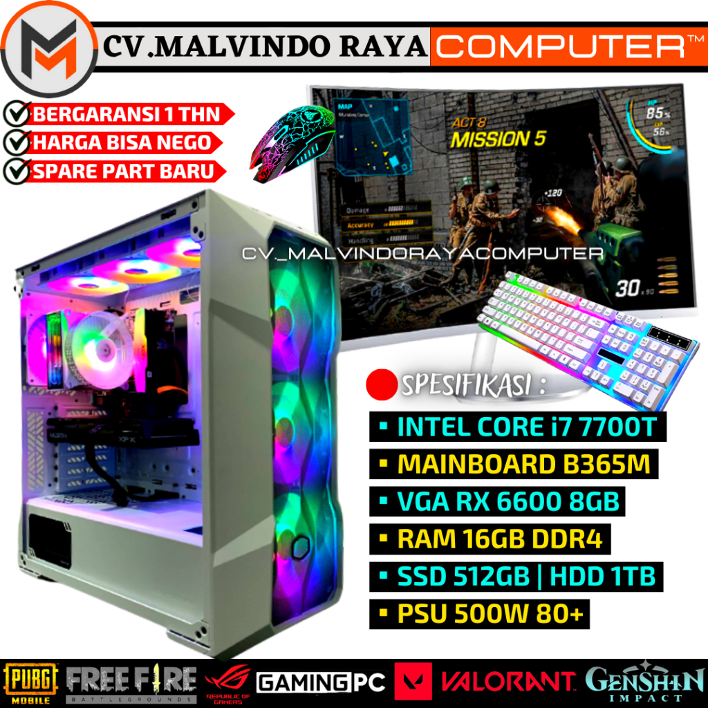 PC GAMING STREAMING DESAIN EDITING FULL SET I7 7700T VGA 8GB RAM 16GB SSD 512GB HDD 1TB SIAP PAKAI