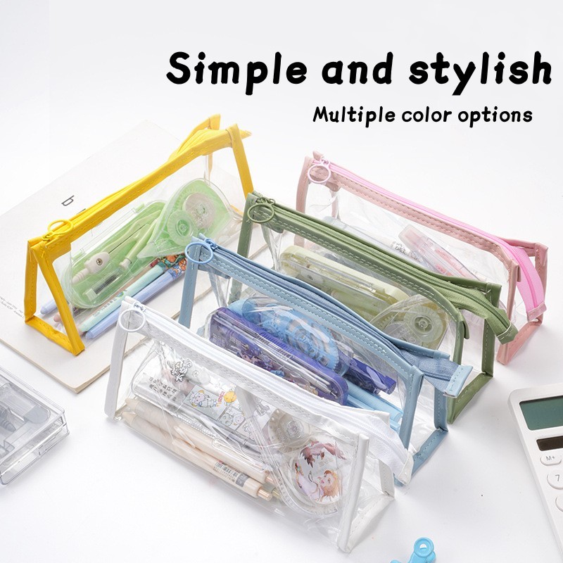 tempat pensil bening/kotak pensil/tempat pensil aesthetic/tas makeup/Tas Penyimpanan TransparanWarna